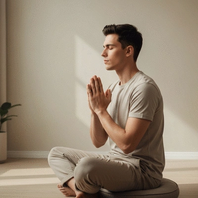Person in prayer position, serene and hopeful, symbolizing faith-based emotional healing