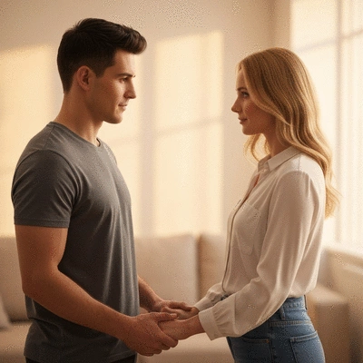 Couple holding hands, symbolizing connection and support during emotional healing, with a soft, warm background